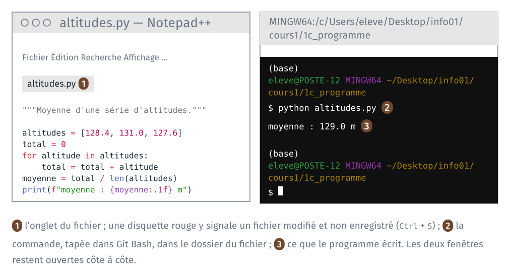 Notepad++ et Git Bash, côte à côte