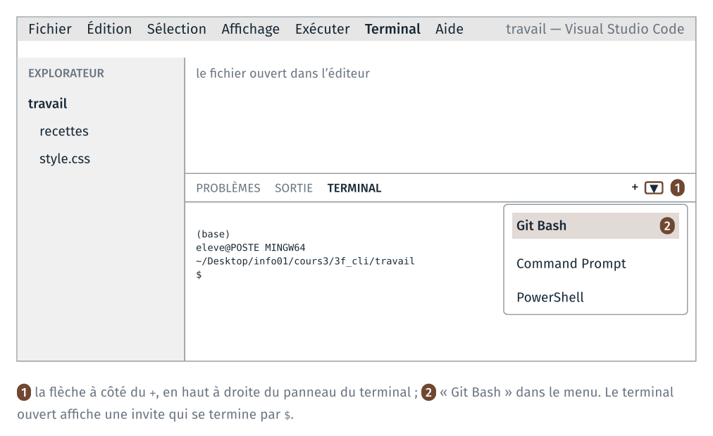 Ouvrir un terminal Git Bash dans VS Code